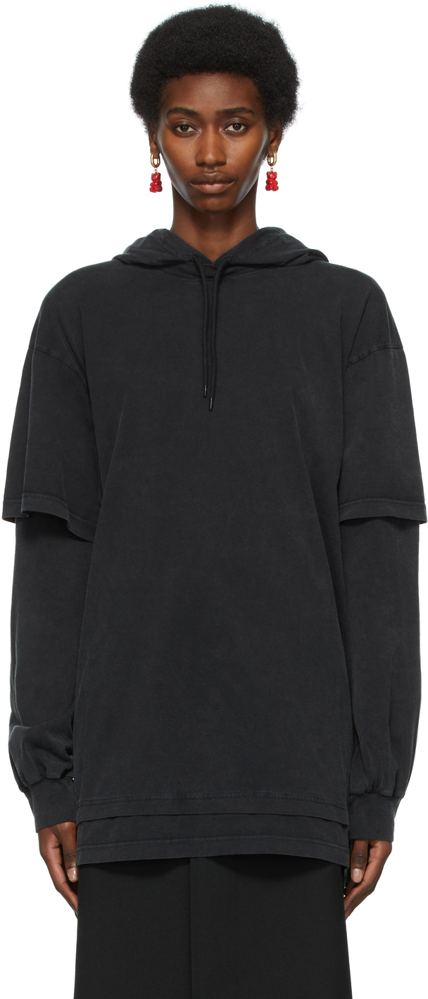 Balenciaga: Black T-Shirt Hoodie | SSENSE