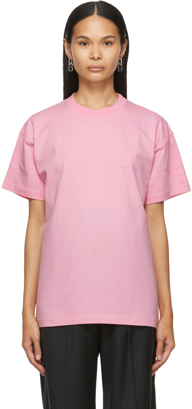 Balenciaga Pink Large Fit Logo T-Shirt
