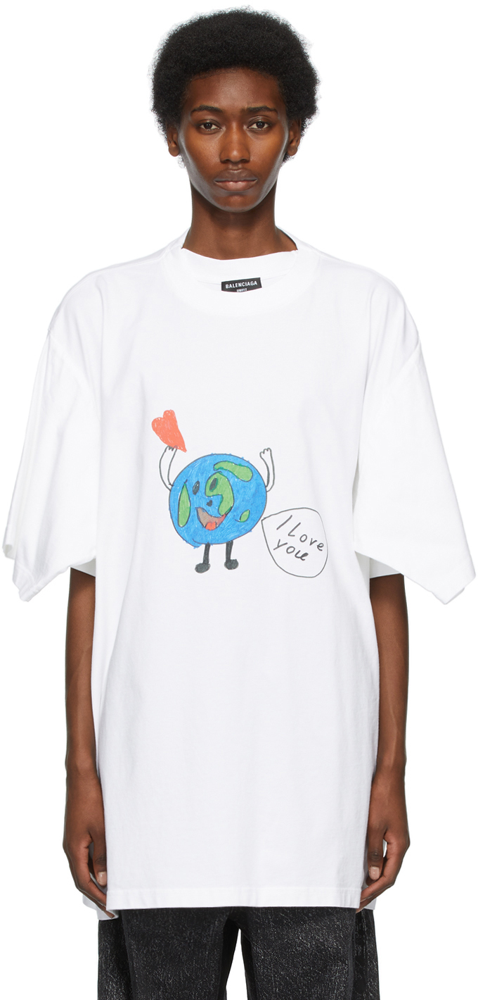 Balenciaga White I Love Earth T-Shirt
