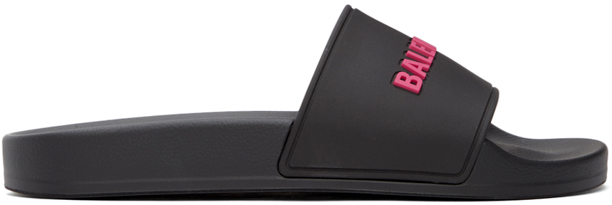 Balenciaga Black & Pink Logo Pool Slides