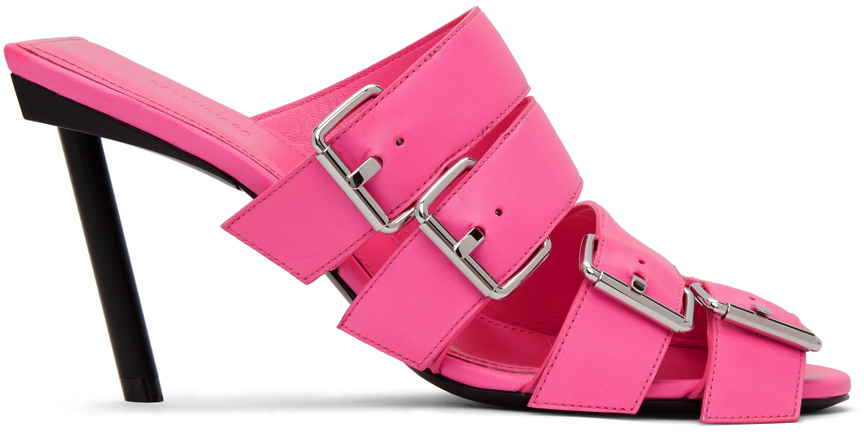 Balenciaga Pink Buckle Heeled Sandals