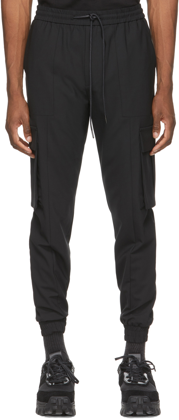 Black Stretch Jogger Cargo Pants by Juun.J on Sale
