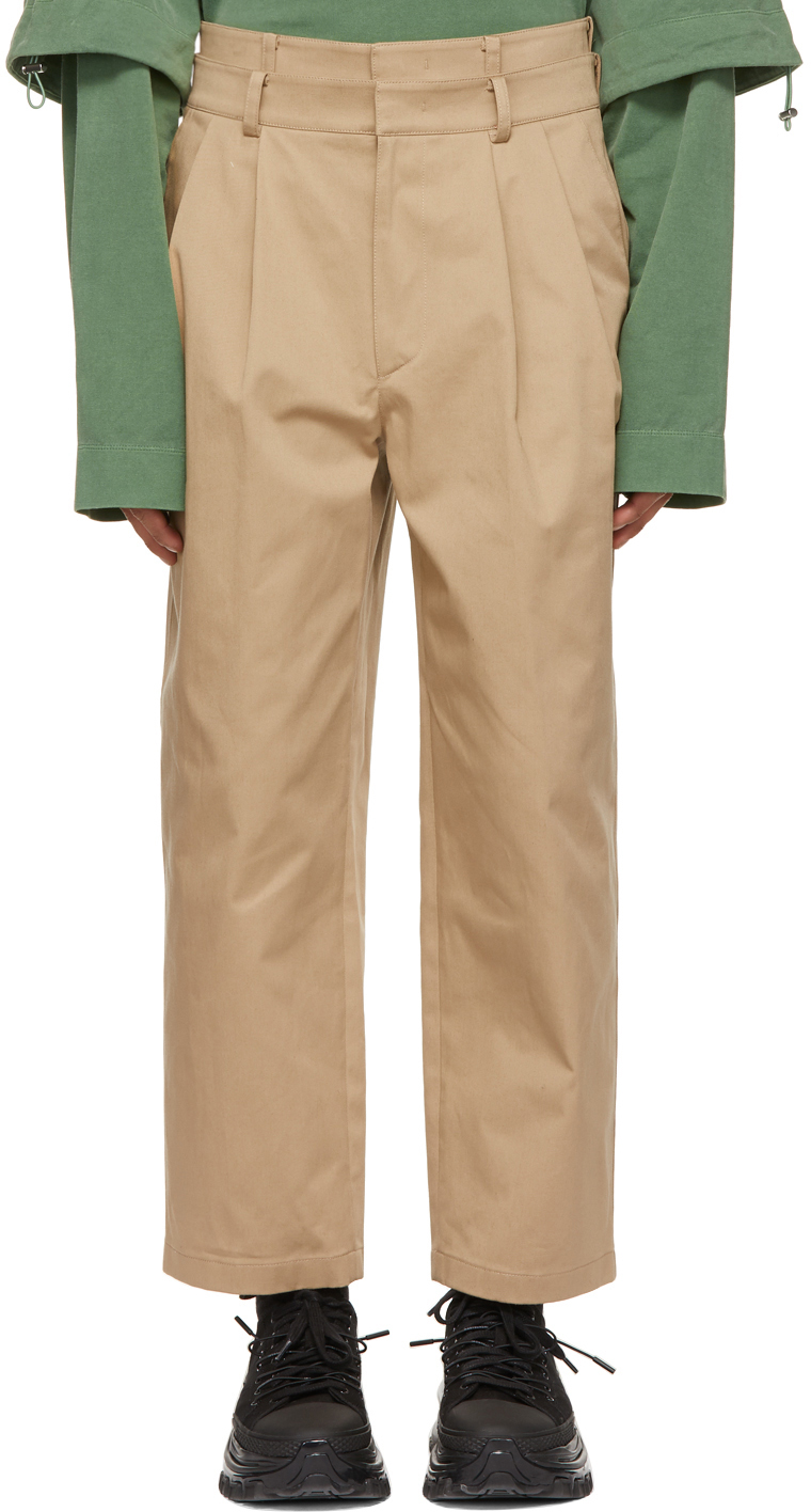 Juun.J Beige Two-Pleat Double Waistband Trousers