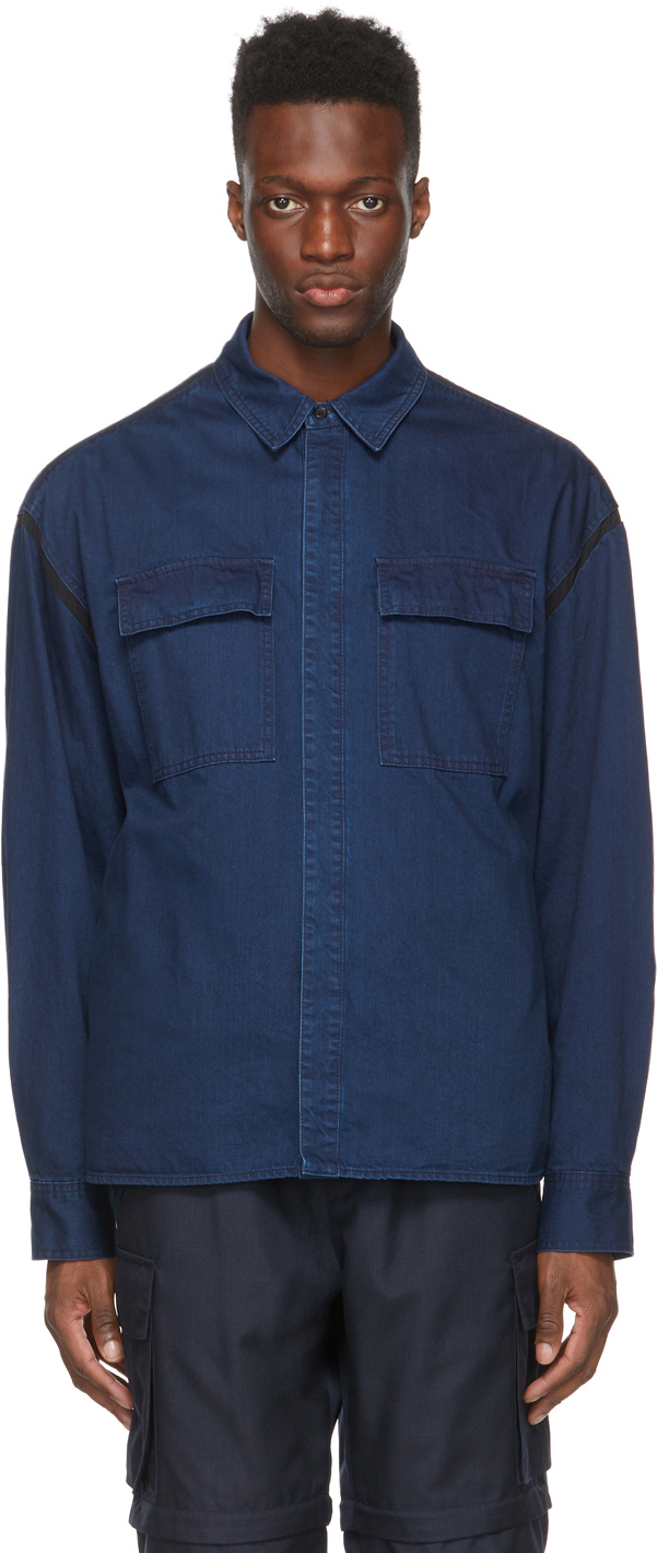 Juun.J Blue Denim Two Pockets Contrast Shirt