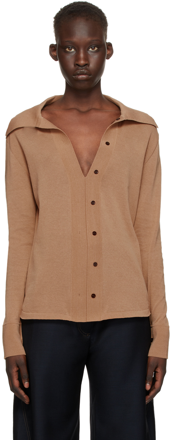 Eftychia: Beige Close Knitted Cardigan | SSENSE