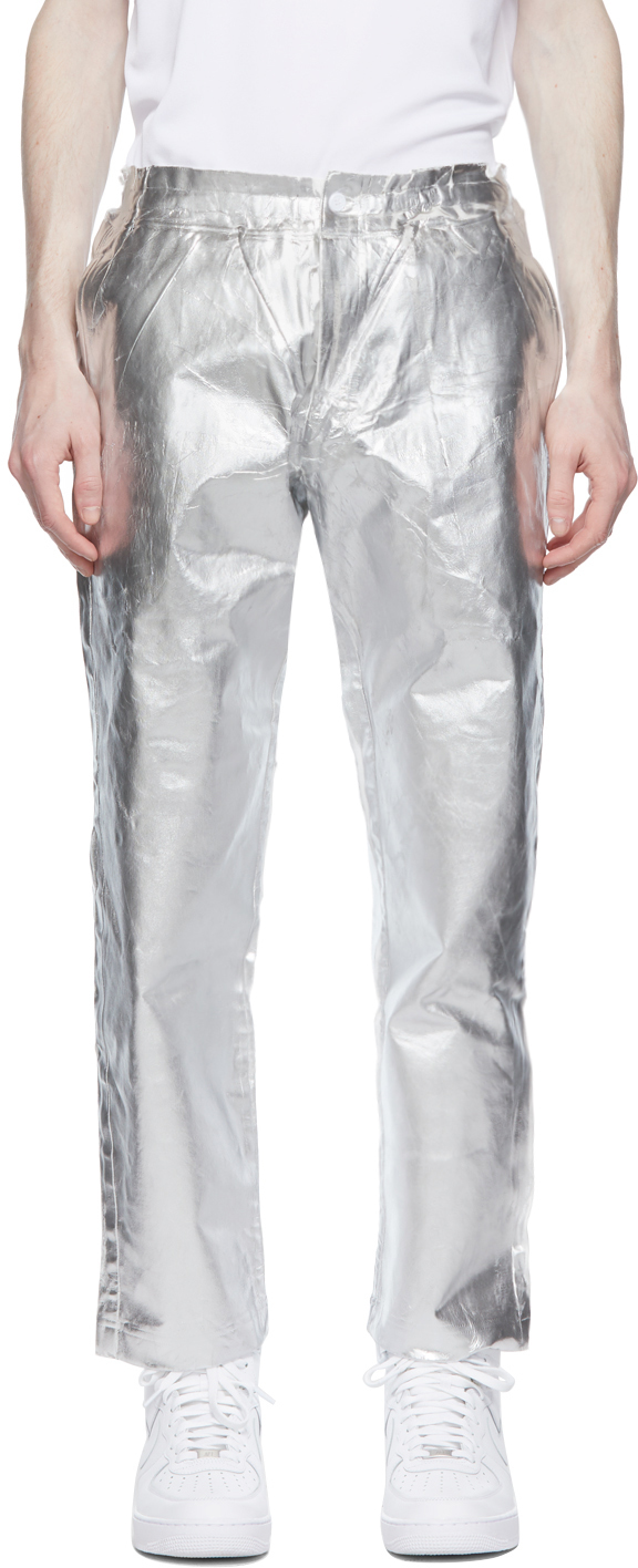 White & Silver Foil Trousers