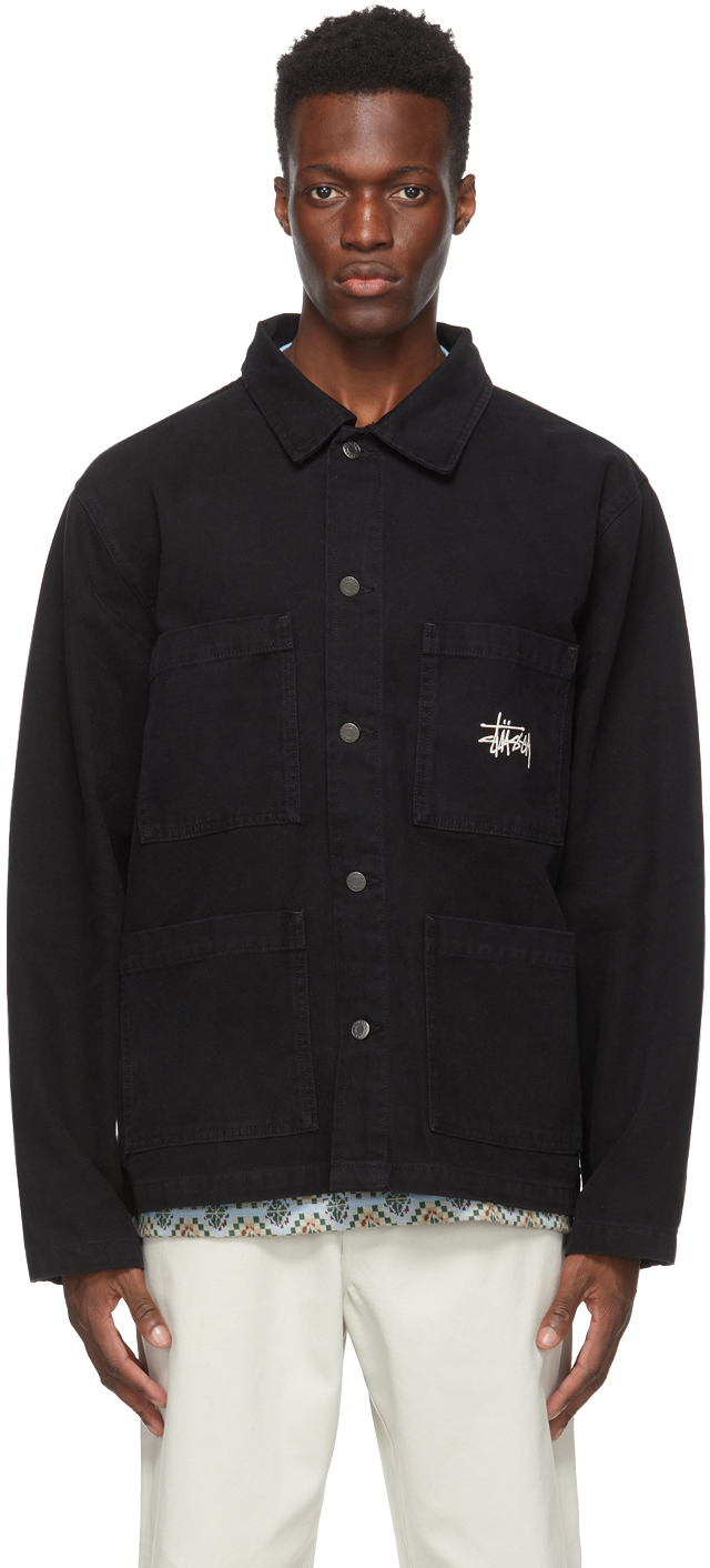 Stüssy: Black Canvas Chore Jacket | SSENSE