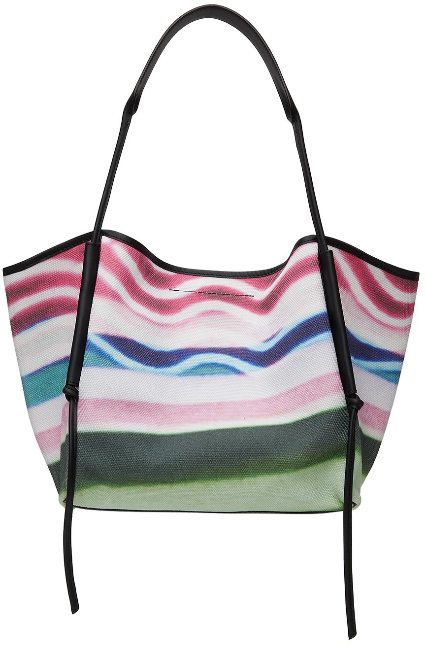 Pink 
Green Striped Print Tote