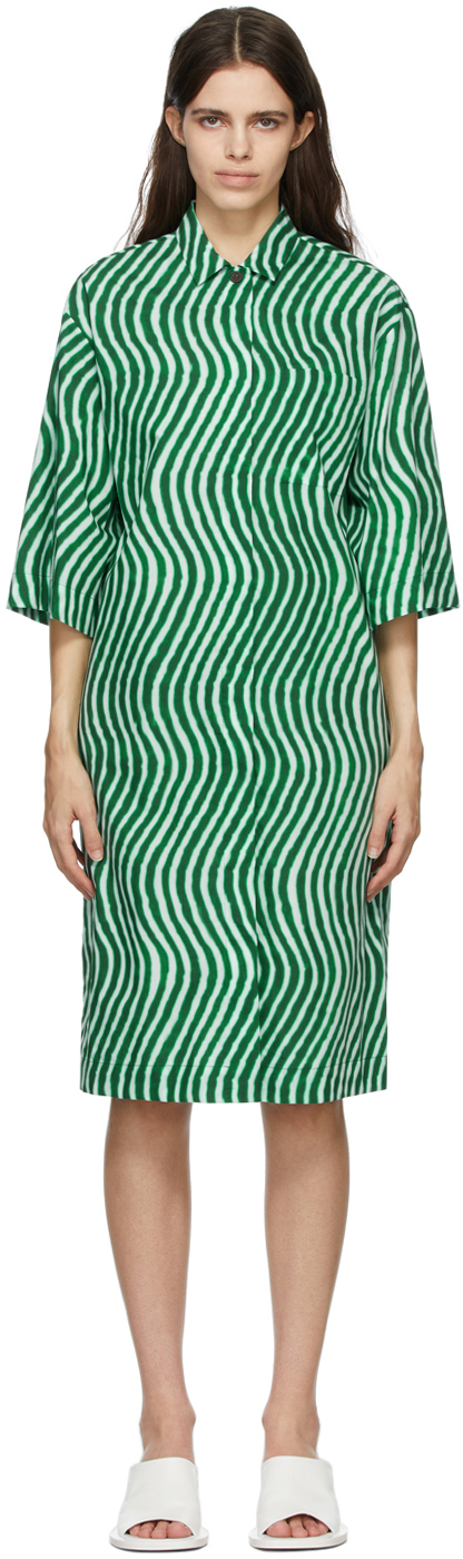 Dries Van Noten: Green Len Lye Edition Poplin Dress | SSENSE Canada