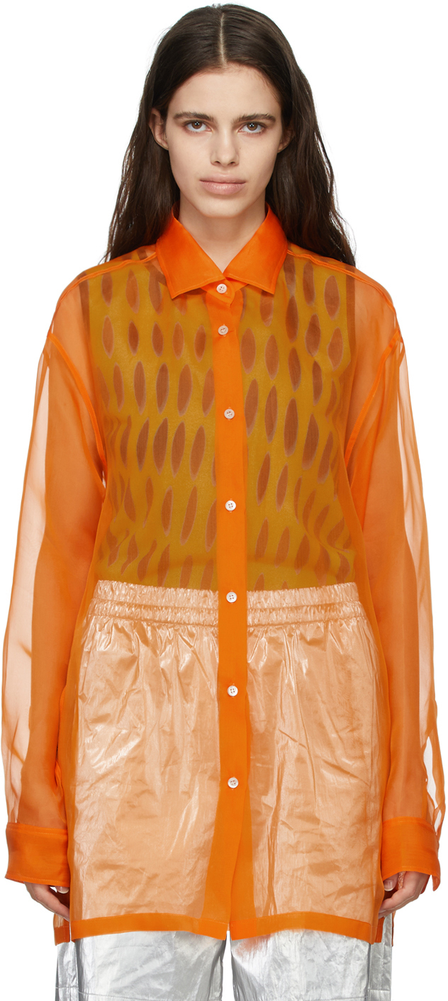 Dries Van Noten Orange Silk Organza Shirt | Smart Closet