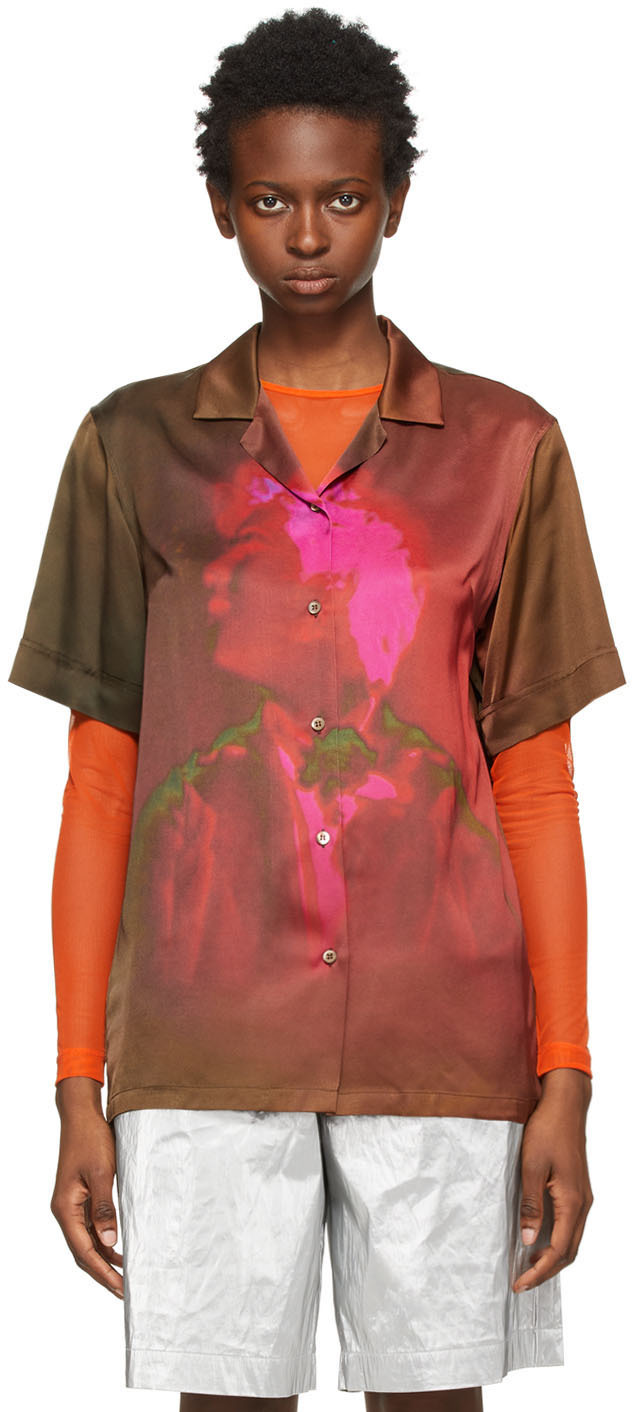 Dries Van Noten: Khaki Len Lye Edition Satin Printed Short Sleeve Shirt ...