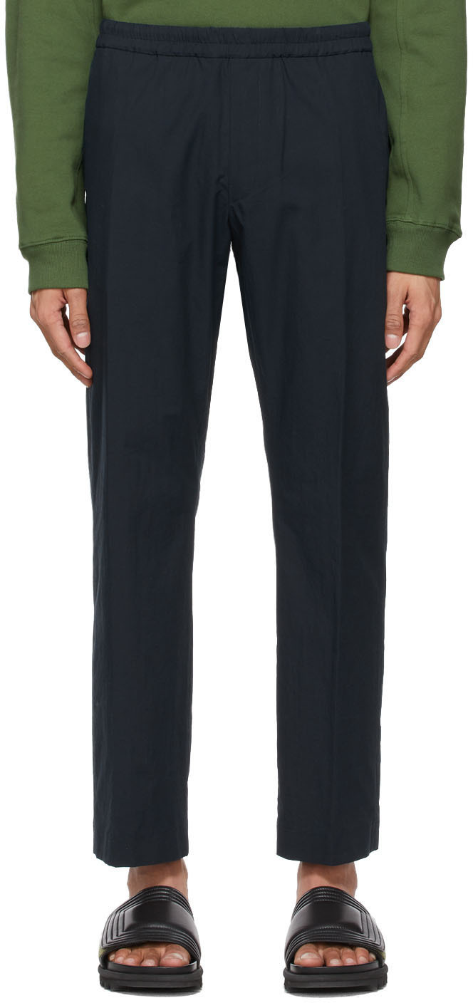 Dries Van Noten: Navy Woven Cotton Trousers | SSENSE Canada