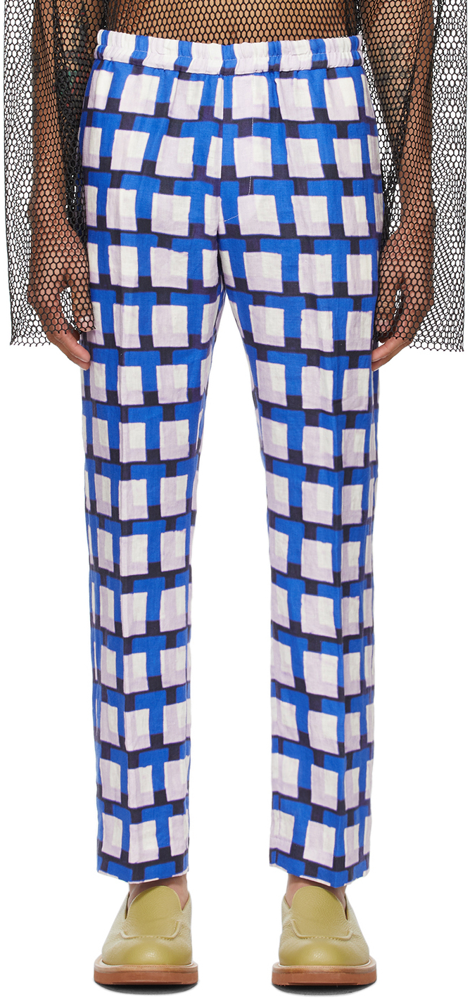 Dries Van Noten Blue & Purple Len Lye Edition Graphic Trousers