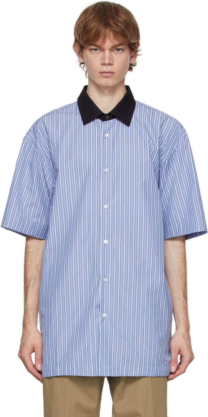 Dries Van Noten: Blue Len Lye Edition Striped Graphic Short Sleeve ...