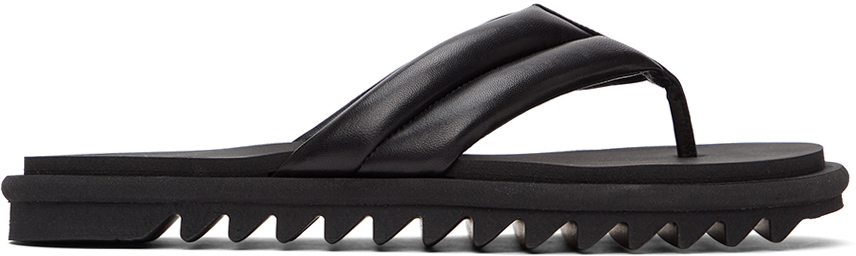 Black Leather Flip Flops