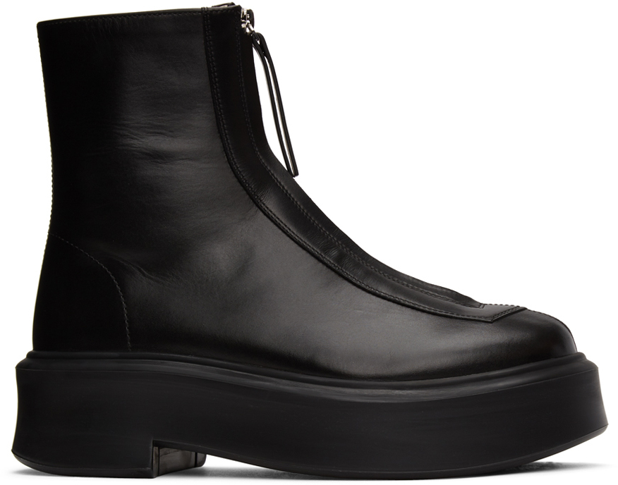 The Row: Black Zip Ankle Boots | SSENSE UK