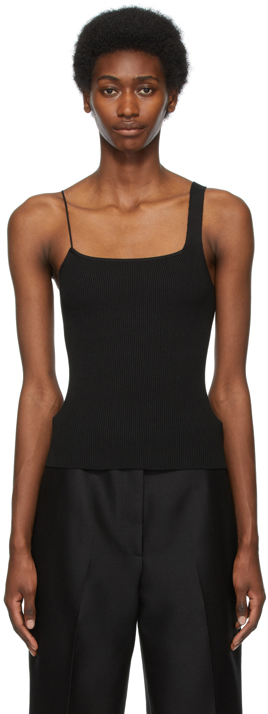 Black Asymmetric Strap Tank Top by Arch The on Sale