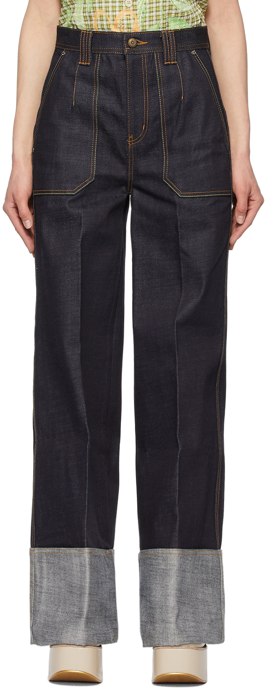 Andersson Bell: Indigo Selvedge Mona Turn-Up Jeans | SSENSE