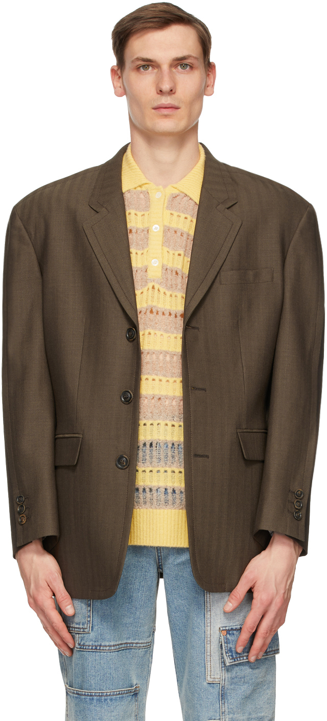 Andersson Bell: Brown Wool Herringbone Totem Blazer | SSENSE