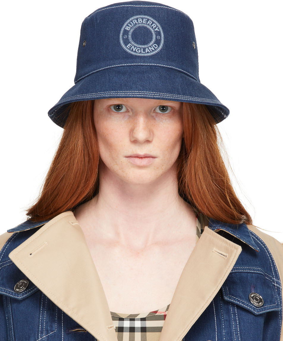 Burberry: Blue Denim Circle Logo Bucket Hat | SSENSE