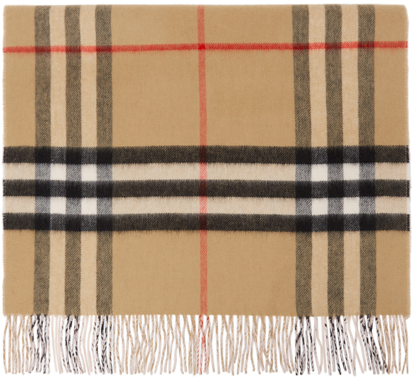- Save 50% Burberry Check Cashmere Scarf in Beige Brown Womens Accessories Scarves and mufflers 