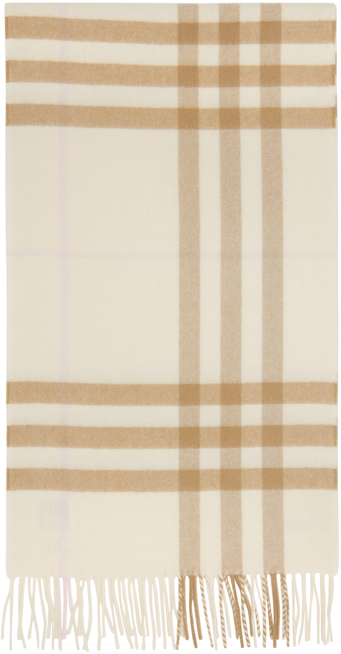 Burberry Off-White & Beige Cashmere Giant Check Scarf