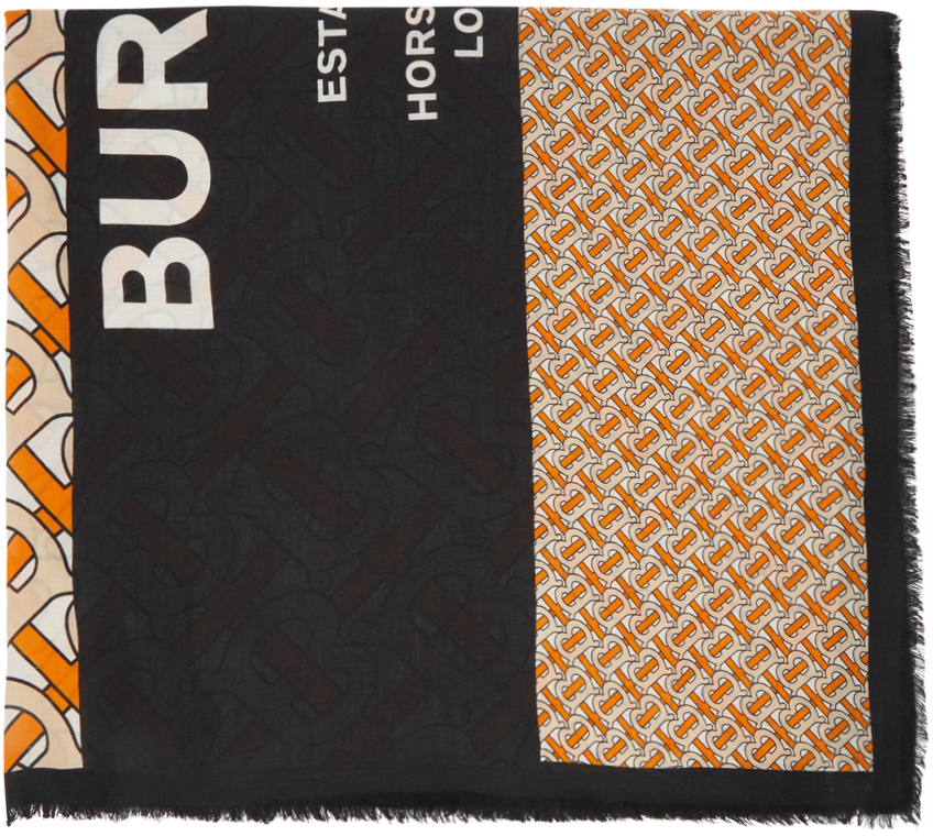 Burberry Orange & Black Large Monogram Scarf