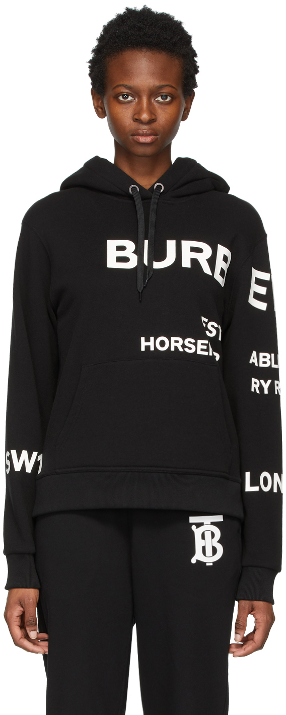 Burberry: Black Oversized 'Horseferry' Hoodie | SSENSE