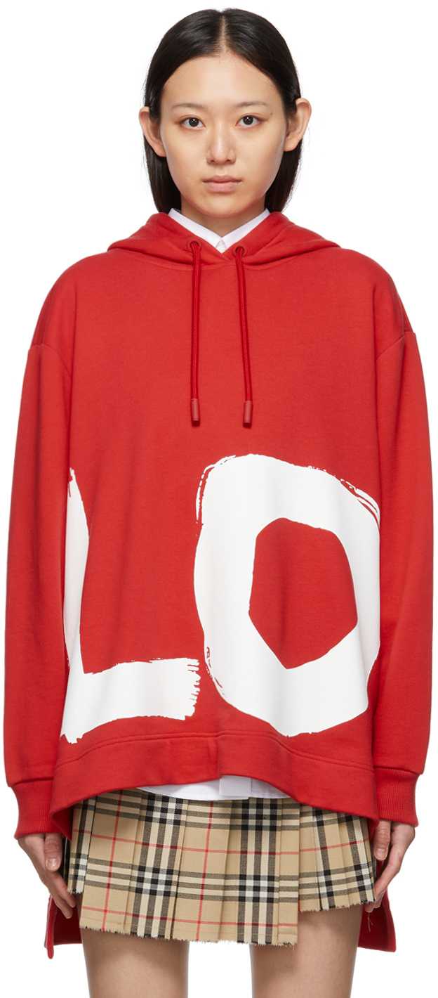 Burberry: Red Oversized 'Love' Fairhall Hoodie | SSENSE