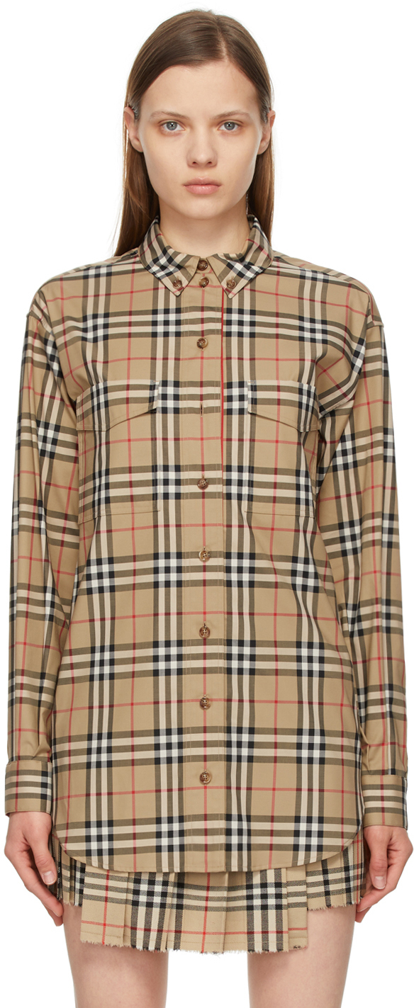 Burberry: Beige Vintage Check Oversized Turnstone Shirt | SSENSE