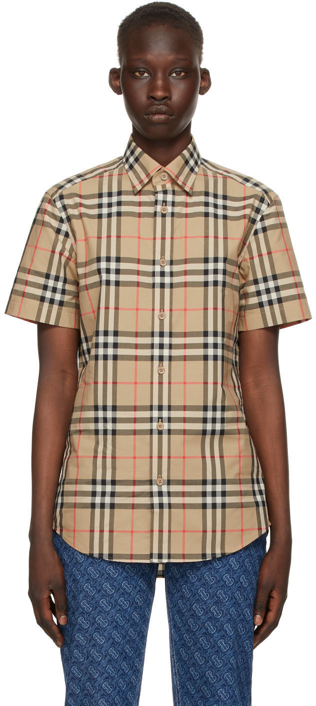 Burberry: Beige Check Caxton Short Sleeve Shirt | SSENSE