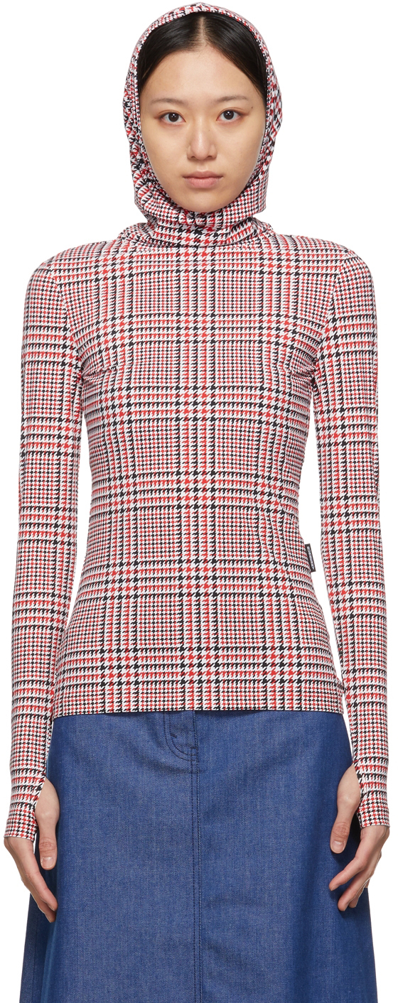 Burberry Red & White Houndstooth Belle Fitted T-Shirt