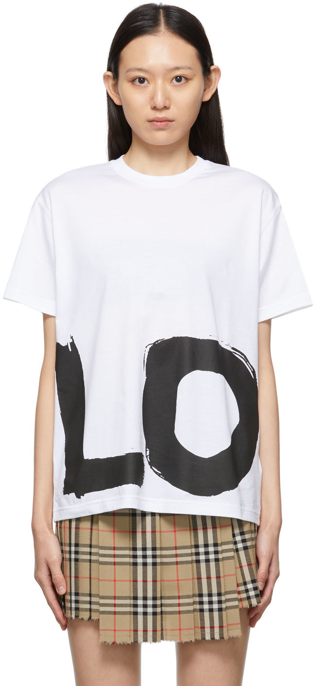 Burberry: White 'Love' Graphic Carrick T-Shirt | SSENSE