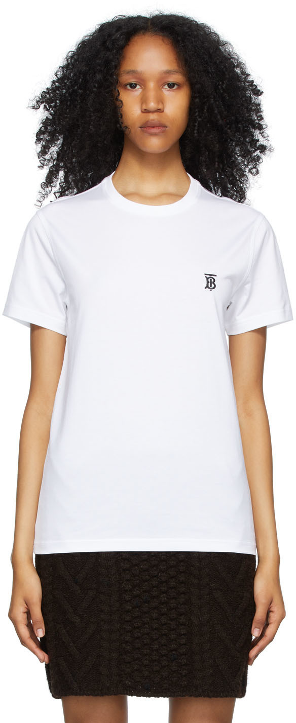 Burberry: White Monogram Parker T-Shirt | SSENSE