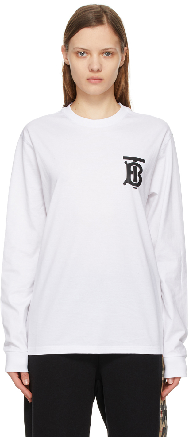 Burberry: White Monogram Atherton Long Sleeve T-Shirt | SSENSE