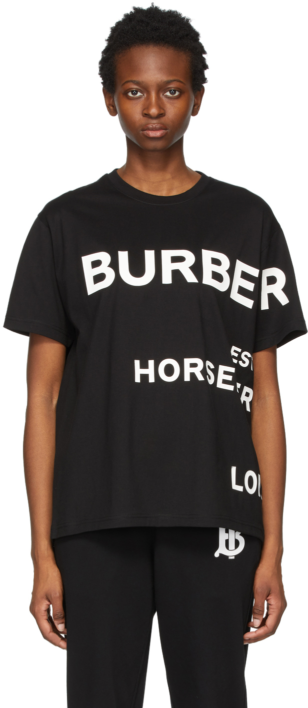 Burberry Black Oversized 'Horseferry' T-Shirt