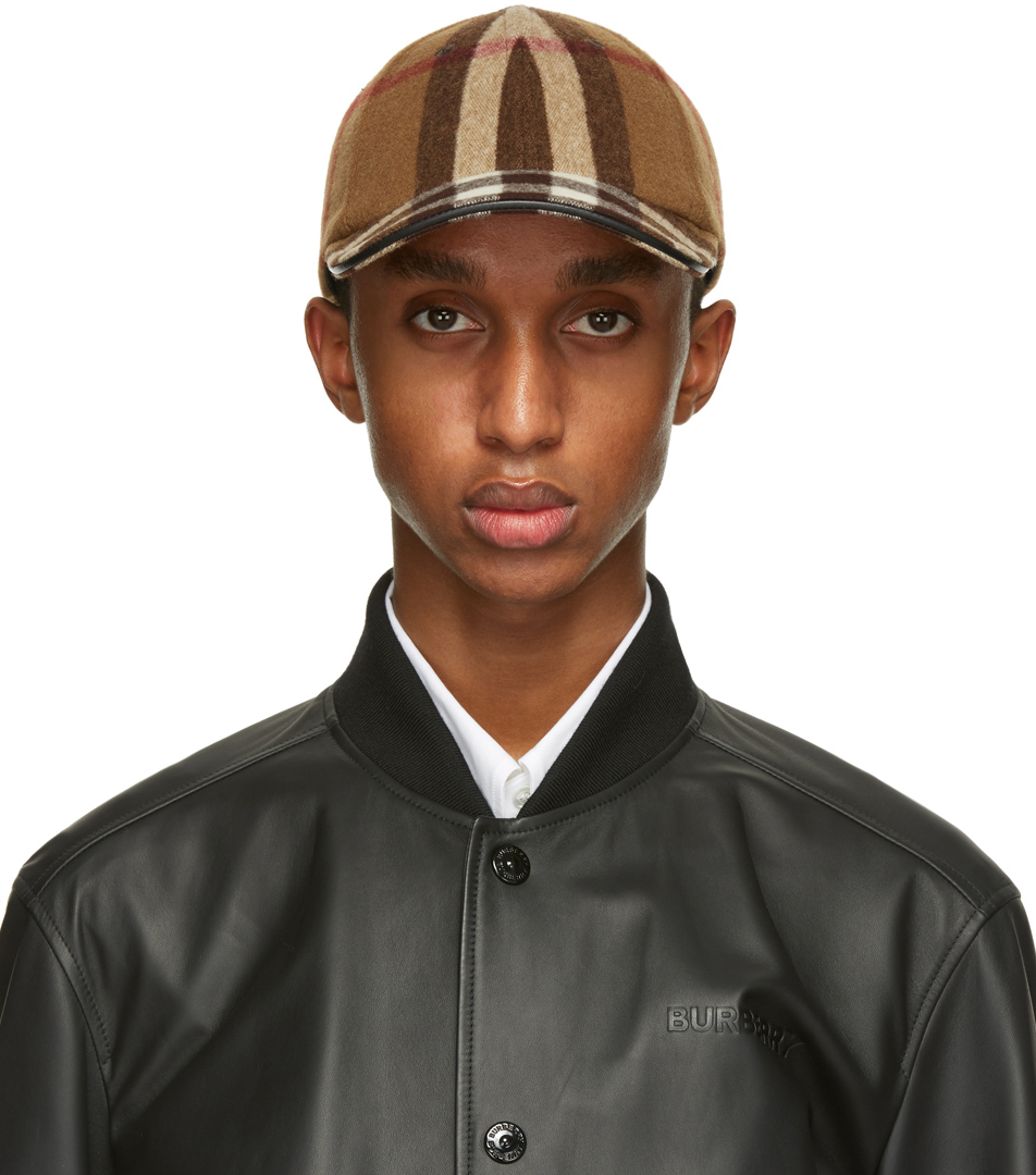 Brown Wool Check Baseball Cap