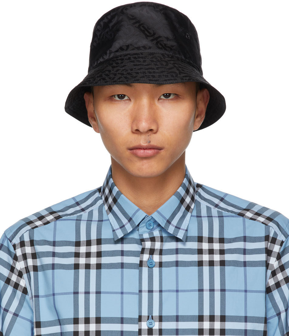 Womens Mens Accessories Mens Hats Black Burberry Synthetic Monogram Jacquard Bucket Hat in Charcoal 