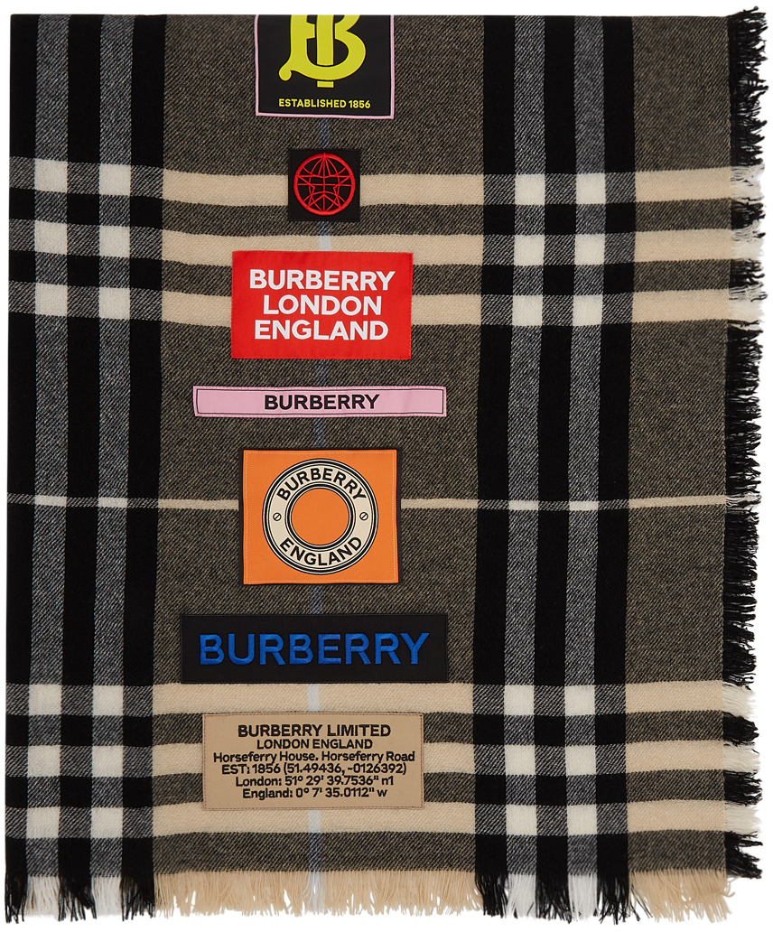 Burberry Brown Giant Check Logo Patch Scarf