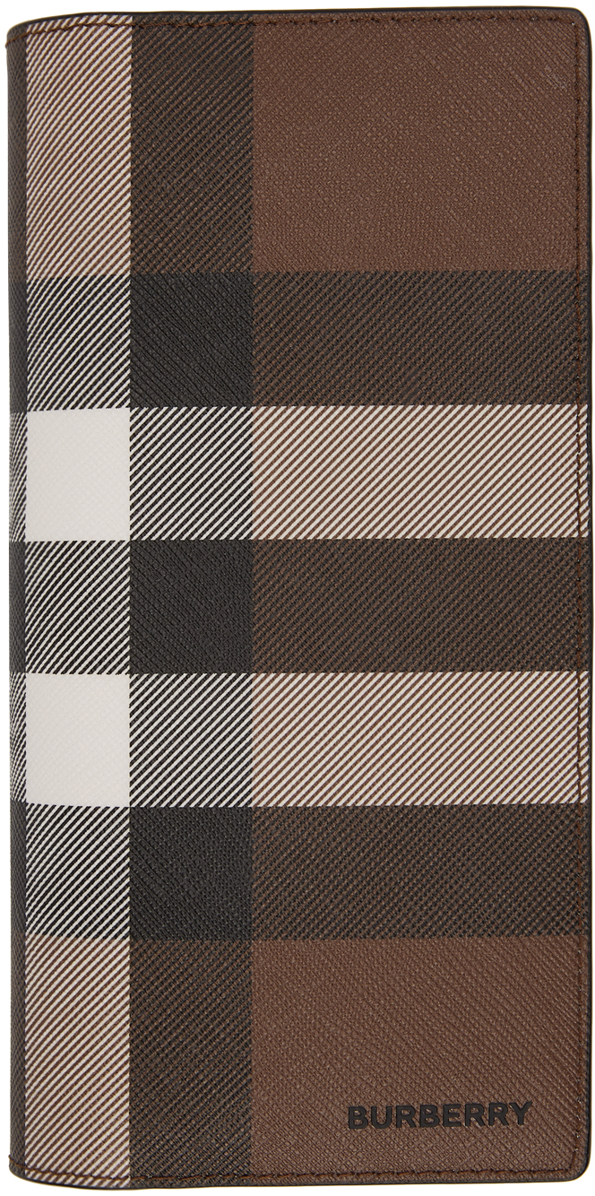 BURBERRY BROWN E-CANVAS CHECK CONTINENTAL WALLET