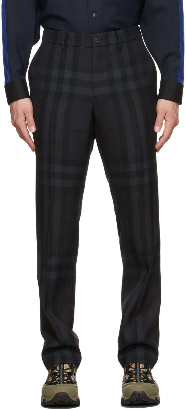 SSENSE Men Clothing Pants Formal Pants Black Wool Check Classic Fit Tailored Trousers 