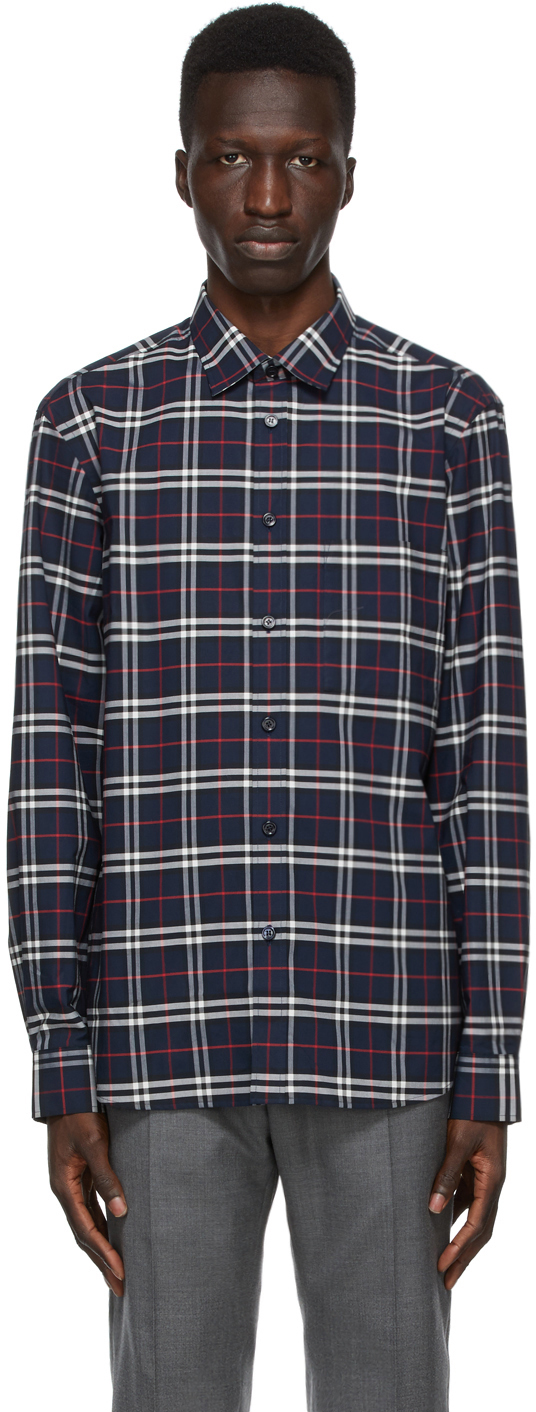 Burberry: Navy Check Simpson Shirt | SSENSE