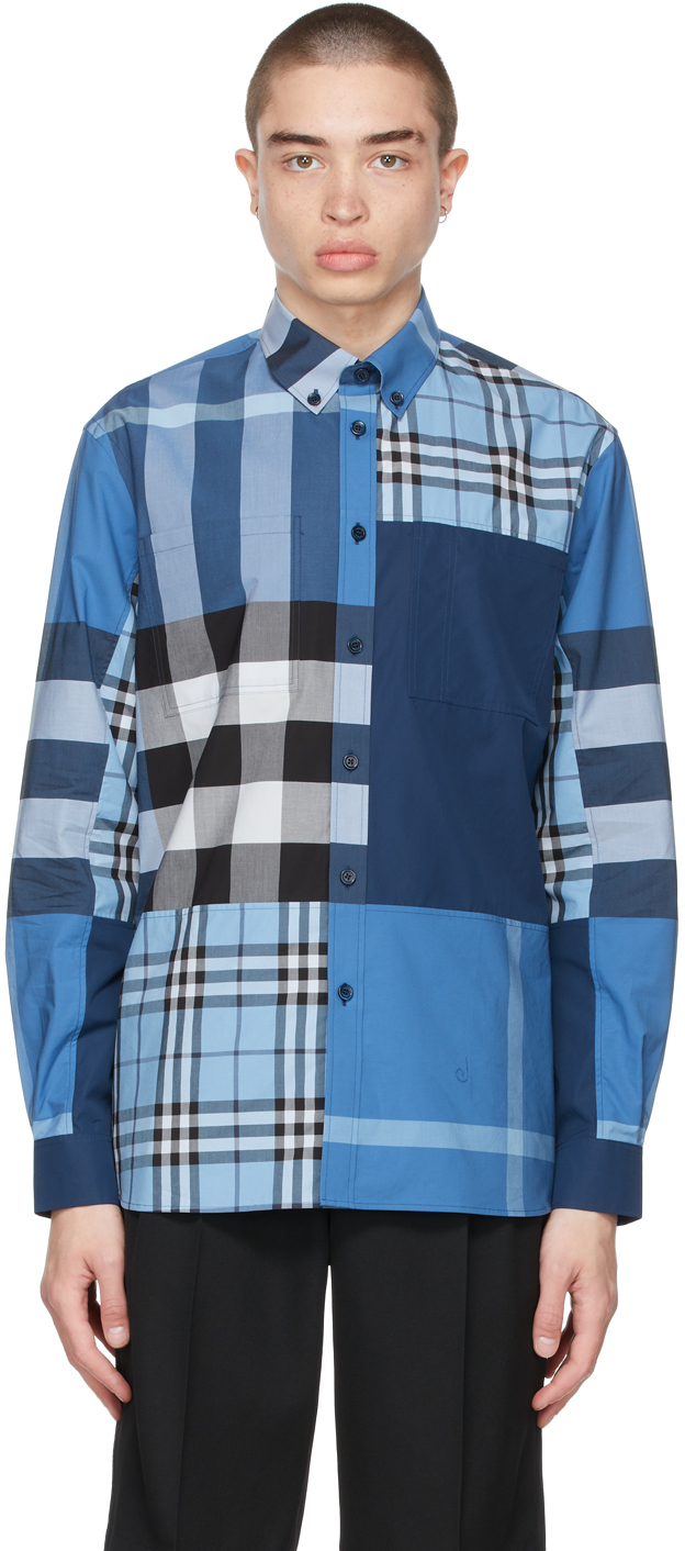 Burberry Blue Check Patchwork Shirt