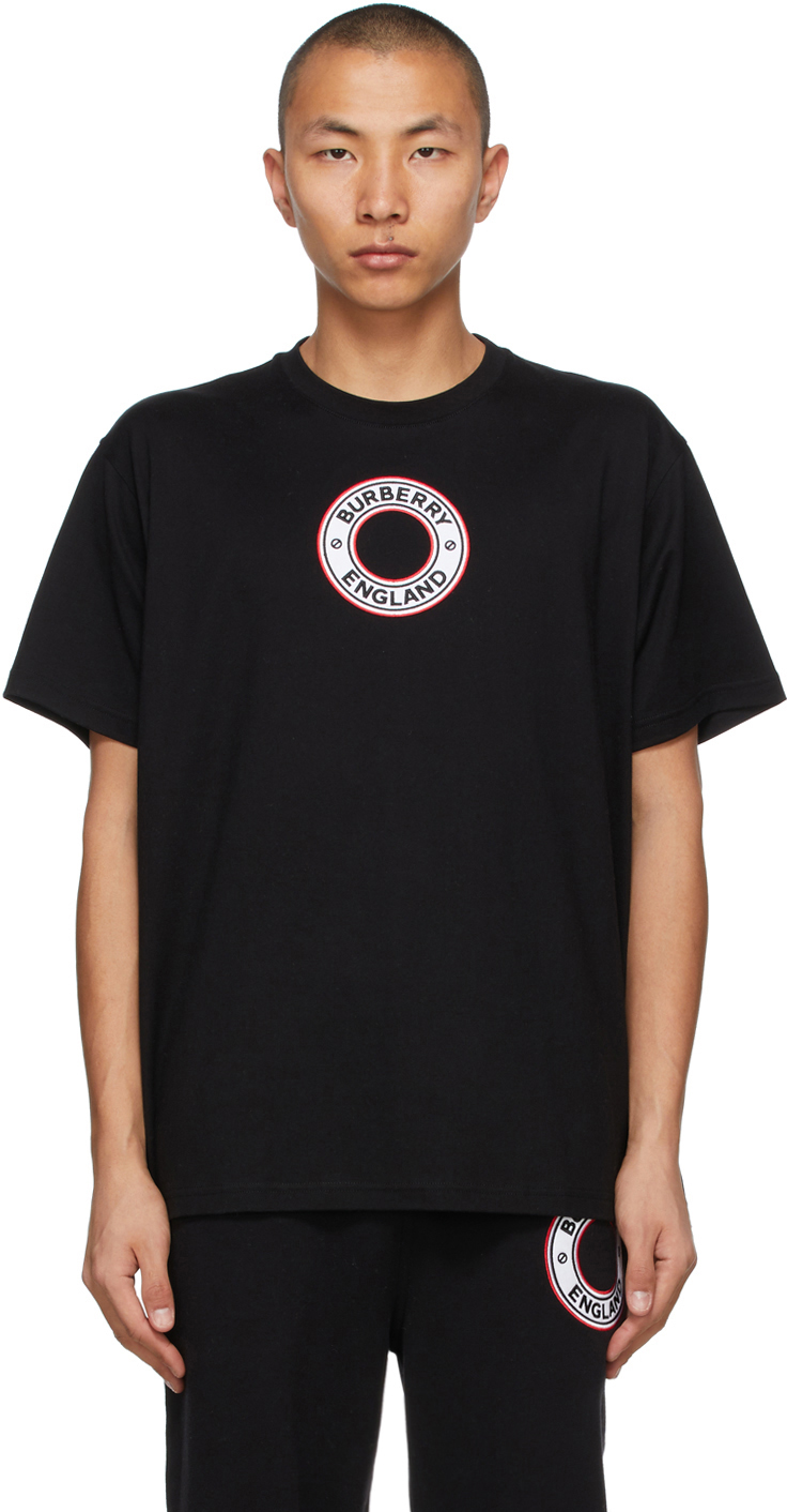 Burberry: Black Archway Embroidery Circle Logo T-Shirt | SSENSE UK