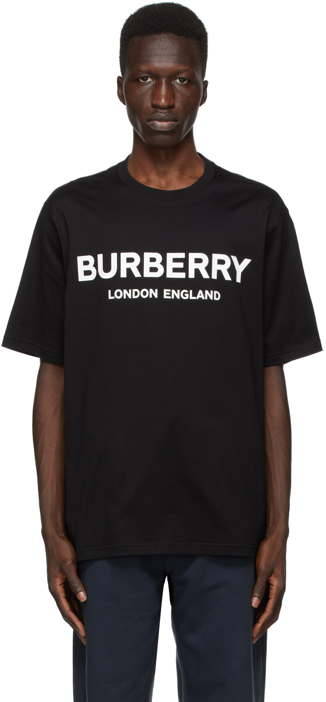 Burberry: Black Letchford Logo T-Shirt | SSENSE UK
