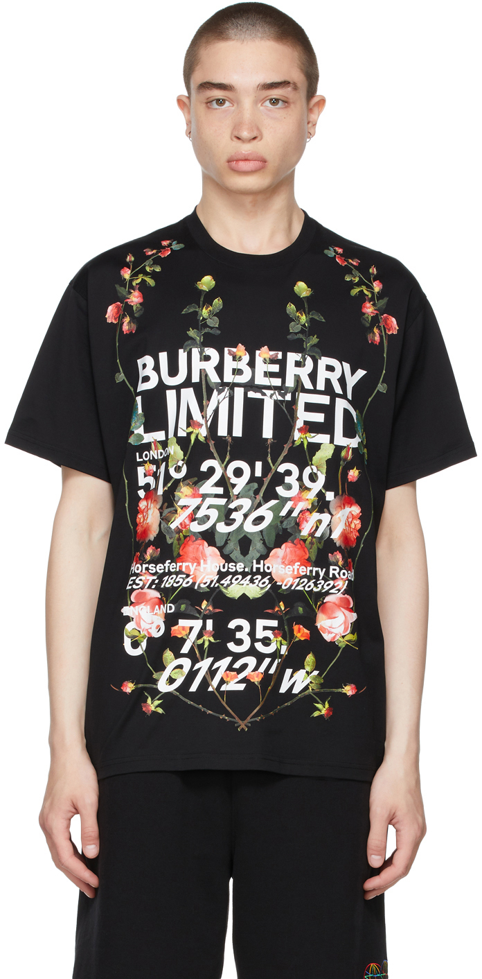 Burberry Black Oversized Montage Print T-Shirt
