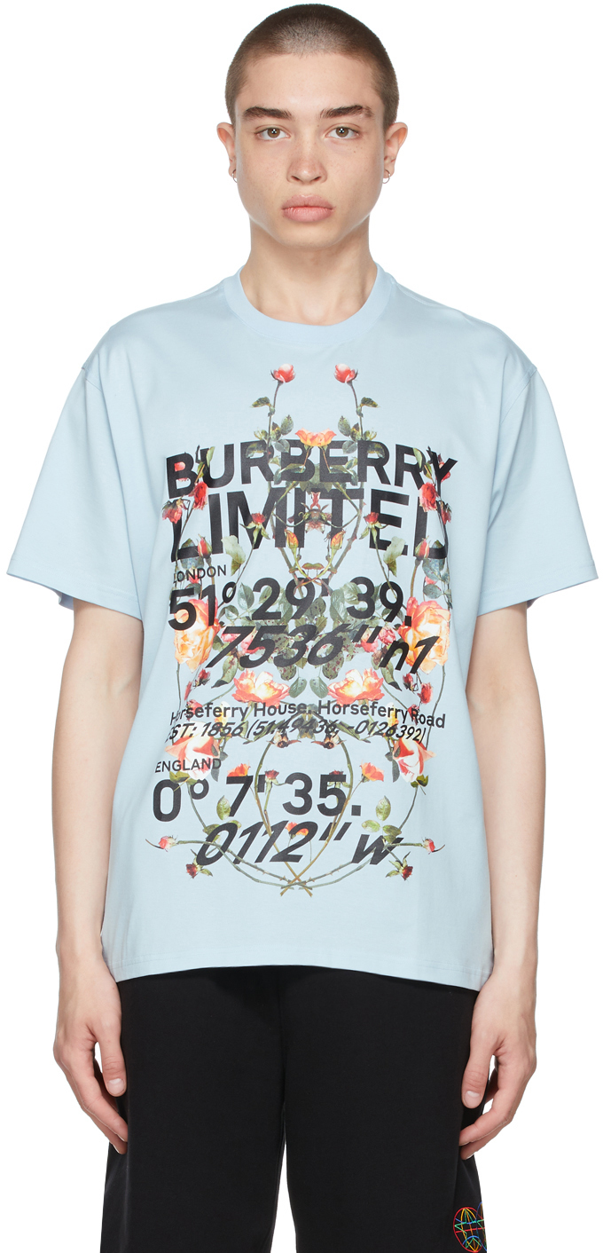 Burberry Blue Oversized Montage Print T-Shirt