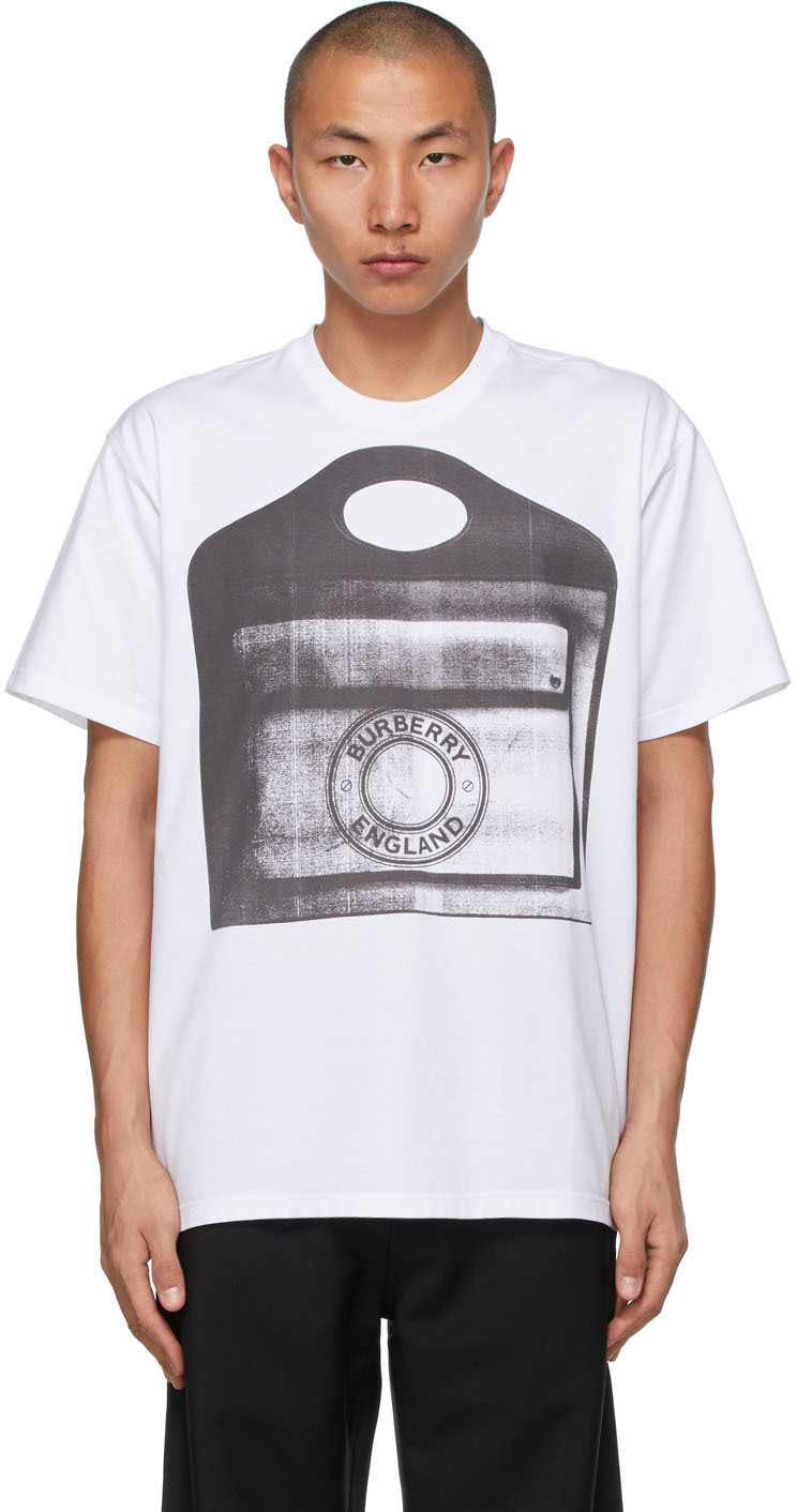 Burberry: White Pocket Bag Print T-Shirt | SSENSE