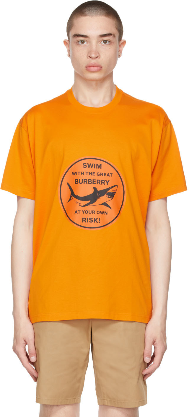 Burberry Orange Oversized Shark Graphic T-Shirt