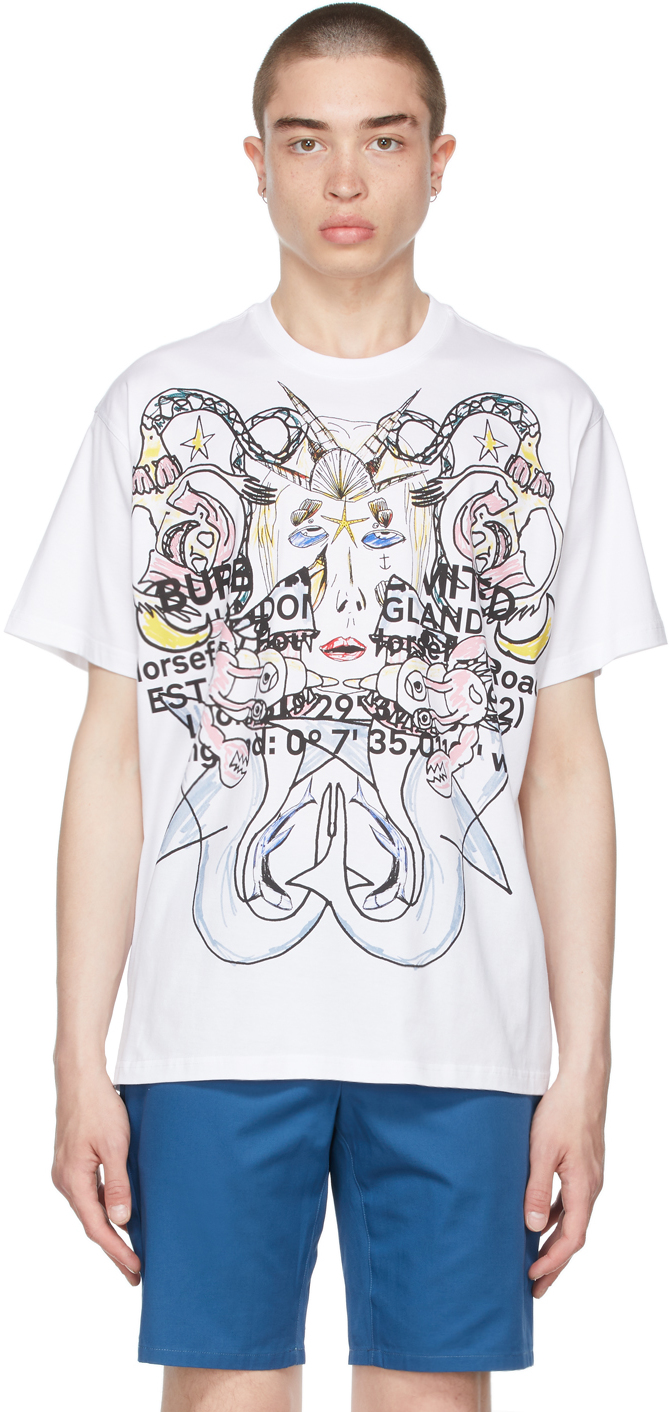 Burberry White Oversized Montage Print T-Shirt